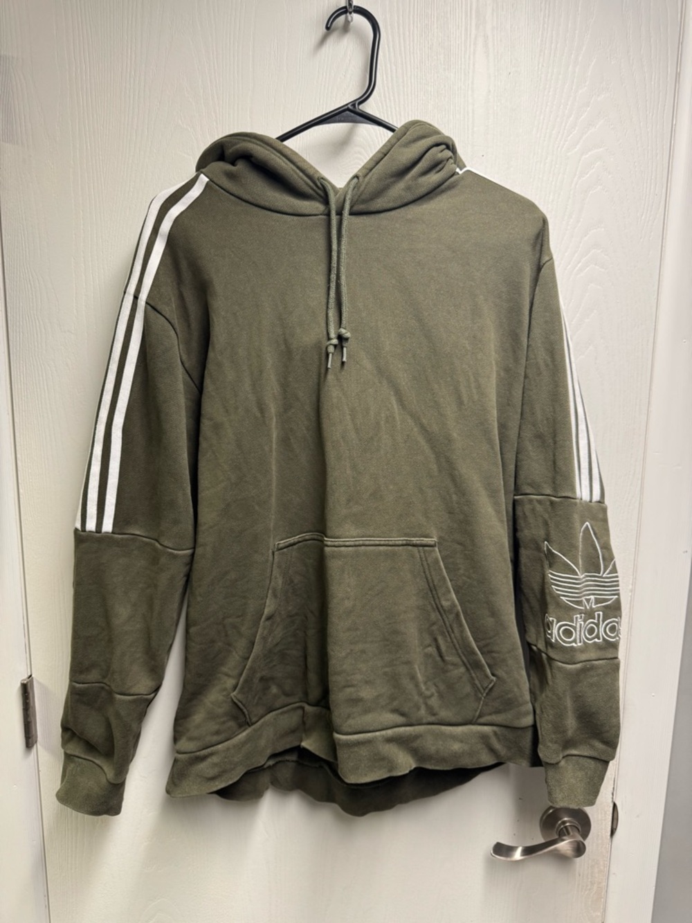 adidas Olive Green Hoodie with White Three-Stripes